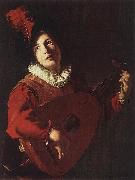 MANFREDI, Bartolomeo Lute Playing Young sg Spain oil painting artist